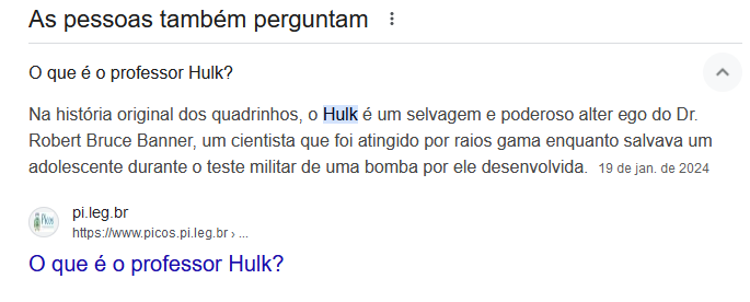 Página sobre o super-herói Hulk hospedada em site de prefeitura é recomendada pelo Google