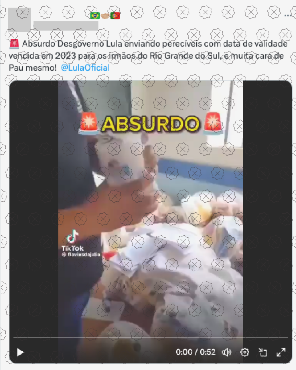 Vídeo em que vereador critica Defesa Civil é compartilhado fora de contexto para alegar que governo federal enviou alimentos vencidos ao RS