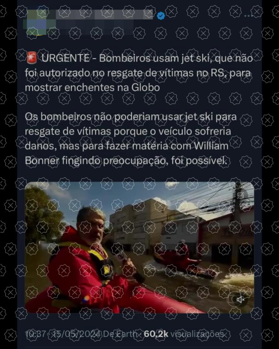 Legenda enganosa acompanha foto de William Bonner em bote no Rio Grande do Sul