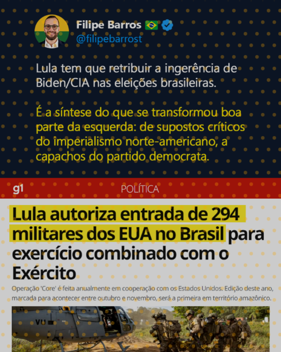 Post do deputado Filipe Barros no Instagram que sugere uma interferência dos Estados Unidos nas eleições brasileiras de 2022