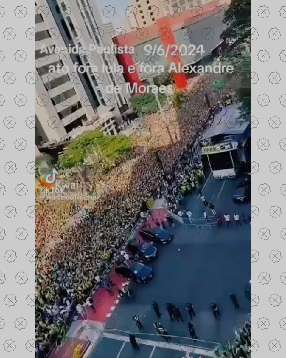 Vídeo da Paulista lotada circula com legenda enganosa que afirma que gravação foi feita em 9 de junho de 2024