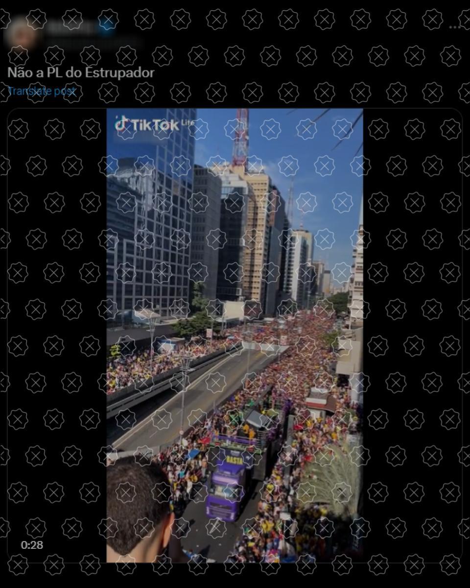 Vídeo que mostra a edição de 2024 da Parada do Orgulho LGBT+ em São Paulo circula como se fosse de protesto contra o PL do Aborto