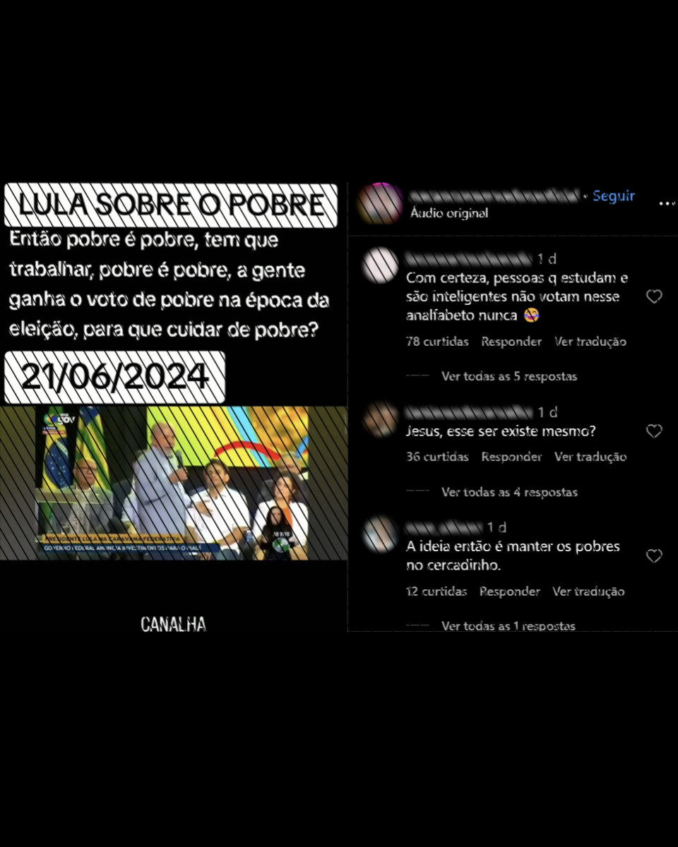 Posts difundem fala de Lula fora de contexto para fazer crer que o petista disse que pobres têm que trabalhar, só são úteis durante as eleições e que não é preciso cuidar deles.