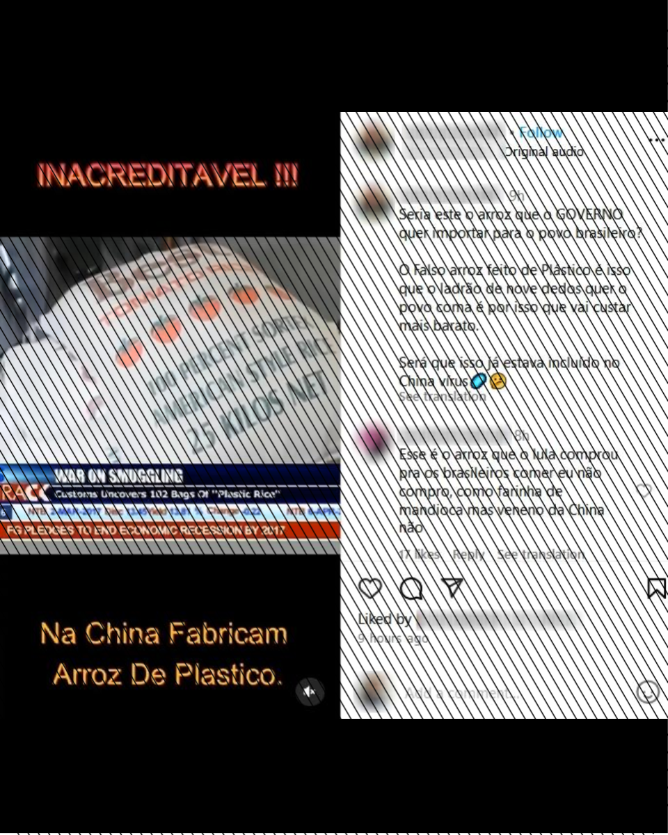 Posts difundem compilado de vídeos como prova da producao de graos de arroz de plástico na China, mas em nenhum momento é mostrado que  mostrado nas cenas 