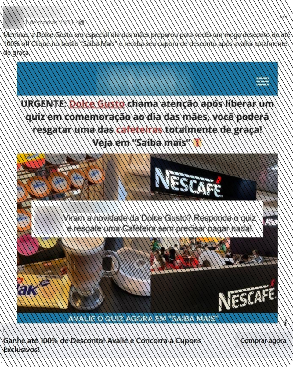 Publicação no Facebook oferece cafeteira dolce gusto a 100% de desconto