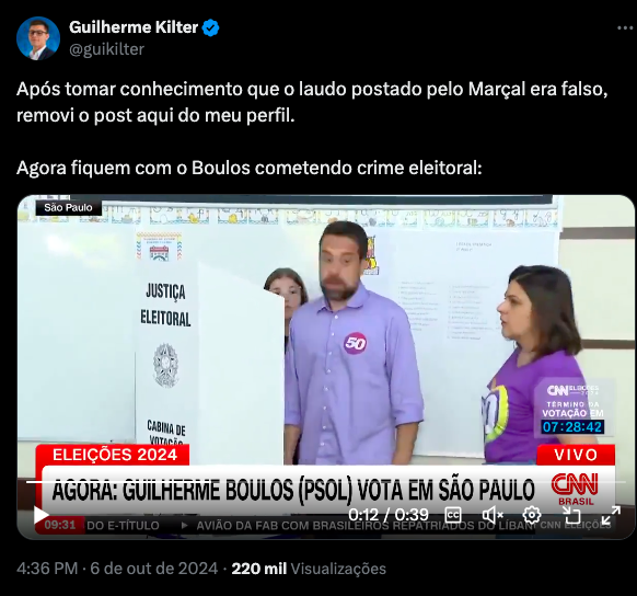 Print de publicação de Guilherme Kitter feita durante período de bloqueio do X no Brasil.