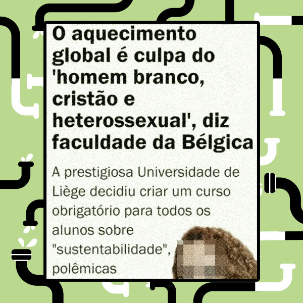 Print de vídeo em que mulher comenta texto com o título ‘O aquecimento global é culpa do homem branco, cristão e heterossexual, diz faculdade da Bélgica’