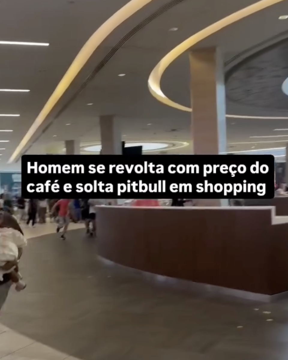 Post usa uma legenda falsa para mentir que vídeo gravado em shopping na Flórida (EUA) teria sido gravado no Brasil após um homem soltar um cão em um shopping por se revoltar com o preço do café.