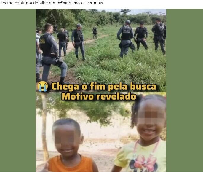 Imagem em formato vertical, com fundo em tom verde-oliva. Na parte superior, há uma faixa branca com texto parcialmente visível que diz: ‘AGORA: Encontraram as crianças em um h… Ver mais’. A imagem principal é dividida em duas partes. Na parte de cima, aparece uma fotografia de duas crianças pequenas abraçadas e sorrindo. Ambas estão ao ar livre, diante de um fundo verde com vegetação. A criança à esquerda usa uma camiseta sem mangas de cor laranja. A criança à direita usa uma camiseta clara com estampa colorida e tem o braço apoiado sobre o ombro da outra. Os rostos das crianças estão visíveis e centralizados na imagem. Sobre essa fotografia, há um texto em letras grandes, maiúsculas e vermelhas com contorno escuro, que diz: ‘FORAM LOCALIZADAS’. Na parte inferior da imagem, há a foto da fachada de um prédio de dois andares, revestido com pequenos azulejos claros. No térreo, há uma porta aberta, janelas e luminárias fixadas na parede. Um carro claro está estacionado em frente ao prédio, com a placa desfocada. Há também uma placa de sinalização próxima à entrada. O ambiente parece urbano, com a construção ocupando a maior parte da imagem inferior.