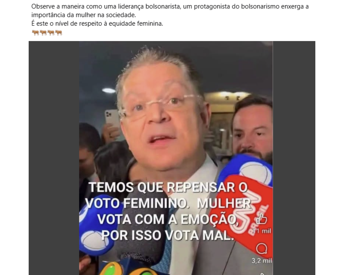A imagem é uma captura de tela de uma publicação em rede social. Na parte superior aparece o texto: 
