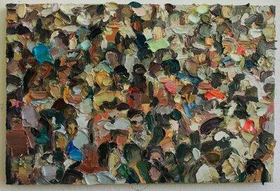 Multidão de pessoas formada por pinceladas coloridas.