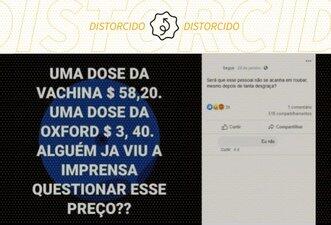Comparação de preços de vacinas cita valor errado do imunizante Oxford/AstraZeneca