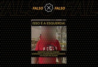 É falso que manifestante usou batom para simular agressão policial durante protesto na Alesp