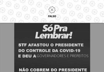 Não é verdade que STF afastou Bolsonaro de ações para o controle da pandemia