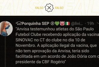 Anvisa não flagrou vacinação ilegal da CoronaVac em jogadores do São Paulo FC