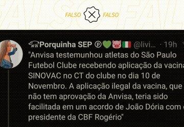 Anvisa não flagrou vacinação ilegal da CoronaVac em jogadores do São Paulo FC