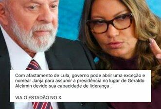 Janja não assumirá Presidência no lugar de Alckmin caso Lula precise se afastar
