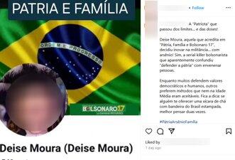 Posts difundem perfil falso de Deise Moura para associá-la a Bolsonaro