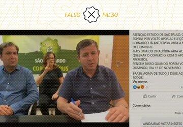 Prefeito de São Bernardo do Campo não anunciou que vai fechar comércio após a eleição