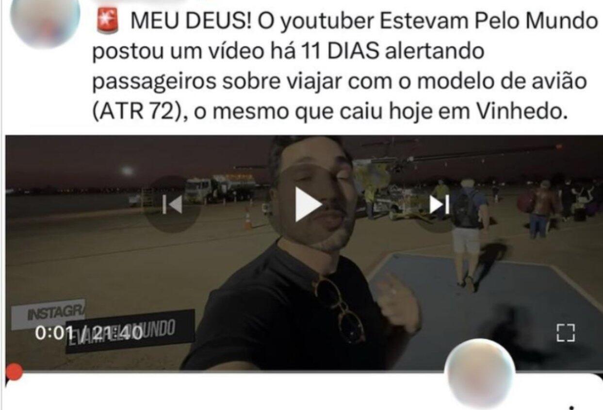 Posts distorcem vídeo para dar a entender que youtuber previu acidente aéreo em Vinhedo