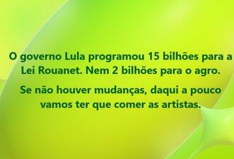 É falso que governo Lula destinou R$ 15 bilhões para a Lei Rouanet