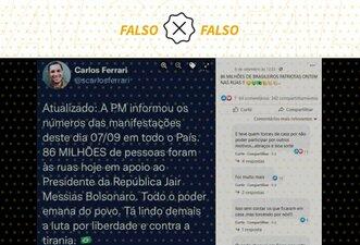 É falso que PM estimou em 86 milhões público de manifestações do 7 de setembro
