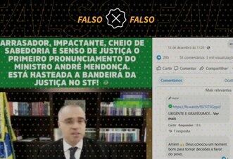 Vídeo mostra fala de André Mendonça como advogado-geral da União, não ministro do STF