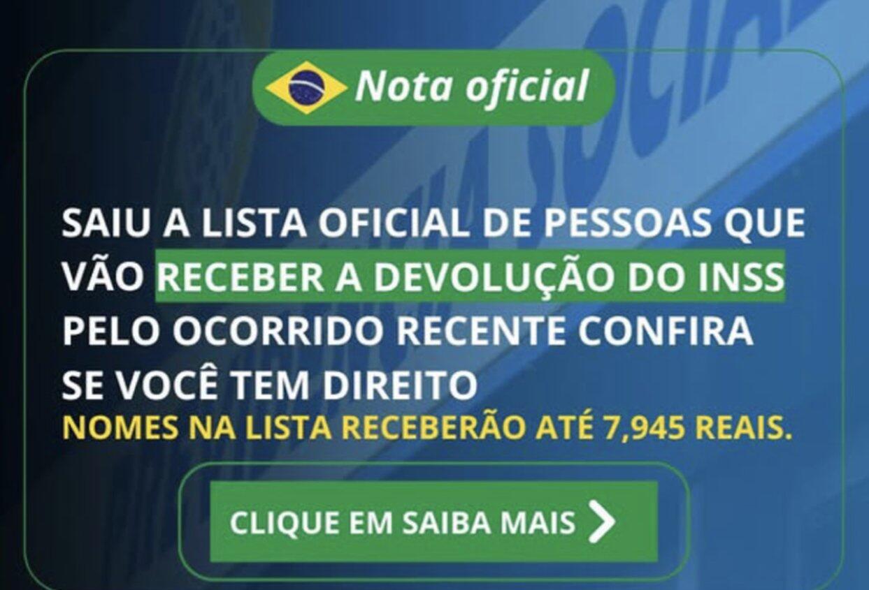 É golpe lista de beneficiários que vão receber restituição de descontos do INSS