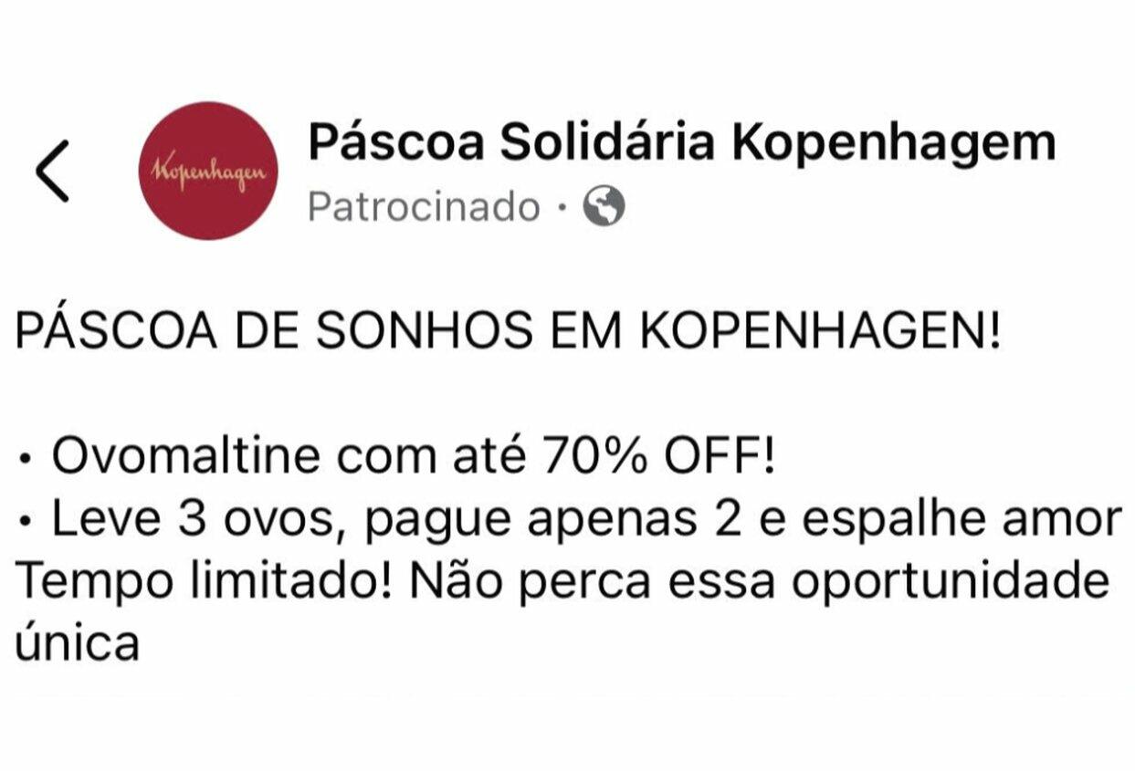 Criminosos inventam promoção ‘Páscoa Solidária’ da Kopenhagen para aplicar golpe