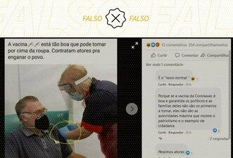 Foto não mostra homem recebendo vacina por cima da camiseta