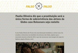 Paolla Oliveira não disse que atrizes da Globo terão que se prostituir caso Bolsonaro seja reeleito
