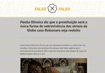 Paolla Oliveira não disse que atrizes da Globo terão que se prostituir caso Bolsonaro seja reeleito