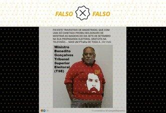 É montagem foto de ministro do TSE com blusa de Lula