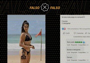 É montagem foto em que bailarina do Faustão aparece com tatuagem do rosto de Bolsonaro