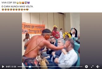 Não foi gravada na COP30 cena em que indígena pinta rosto de participantes de evento