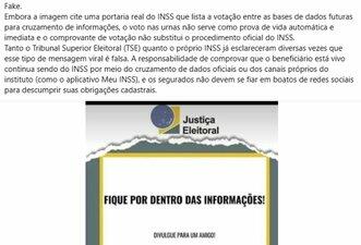 É falso que voto nas eleições não pode ser utilizado como prova de vida do INSS