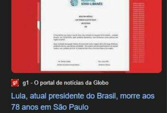 É falso que Lula morreu após acidente doméstico e ‘g1’ noticiou