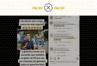 Vídeo em que repórter usa microfone sem logo da Globo é antigo e não foi gravado durante enchentes no RS