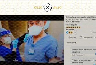 Vídeo não mostra vacinação com injeção falsa, mas seringa com agulha retrátil