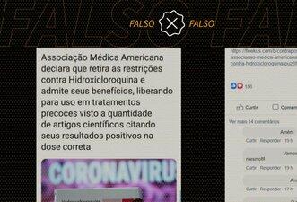 Associação Médica Americana não recomenda hidroxicloroquina contra a Covid-19