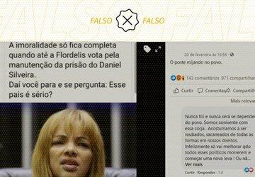 É falso que Flordelis votou pela prisão de Daniel Silveira; deputada faltou à sessão