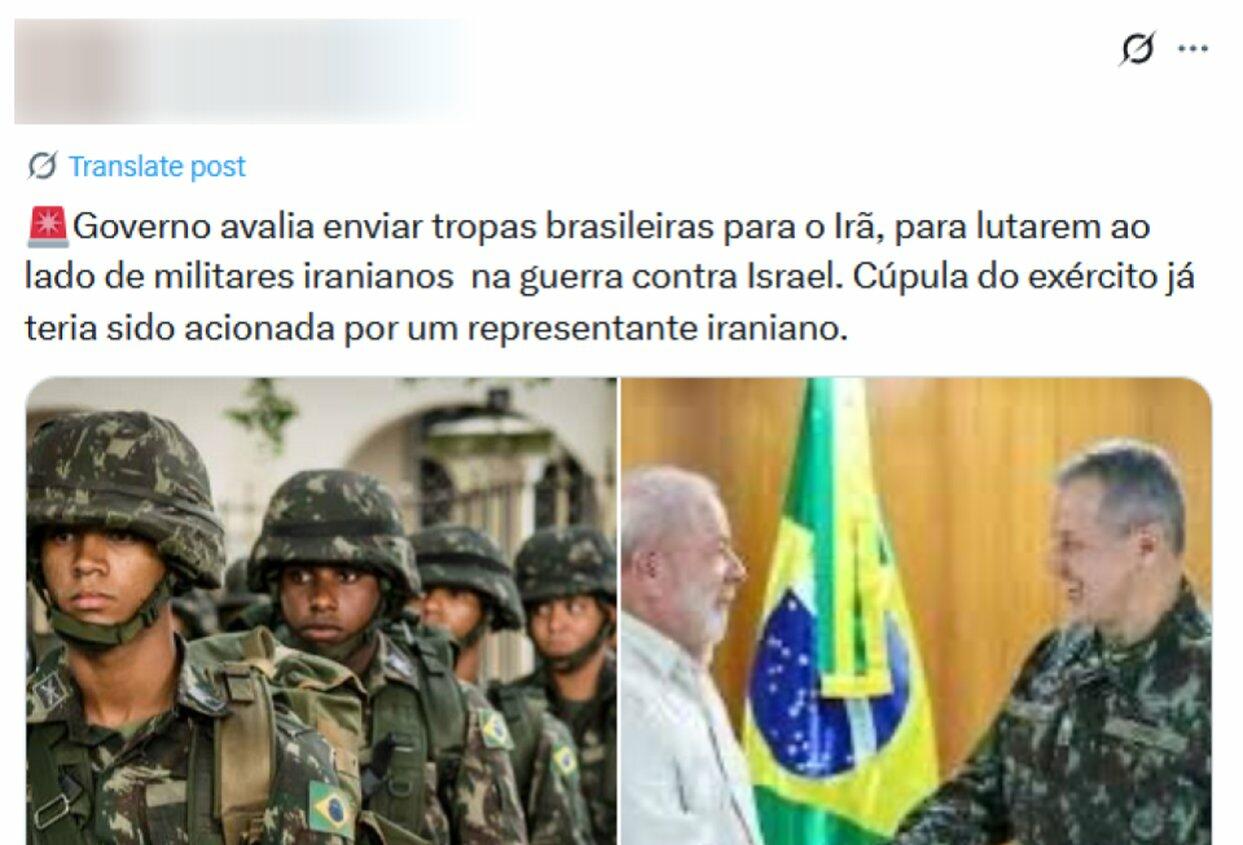 Governo brasileiro não enviará tropas militares ao Irã