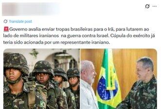 Governo brasileiro não enviará tropas militares ao Irã