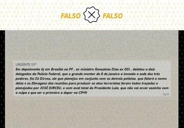 Não é verdade que Gonçalves Dias disse à PF que José Dirceu planejou o 8 de janeiro