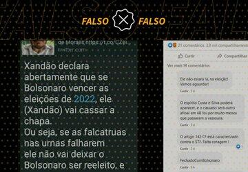 É falso que Alexandre de Moraes disse que cassará chapa se Bolsonaro for reeleito