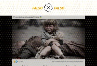 Foto em que criança chora ao lado de morto não retrata guerra na Ucrânia, mas filme russo