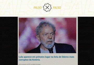 É falso que Transparência Internacional apontou Lula como o líder mais corrupto da história