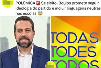 Boulos não prometeu implementar linguagem neutra nas escolas caso eleito prefeito