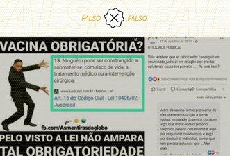 É falso que a lei brasileira não ampara a obrigatoriedade de vacinas