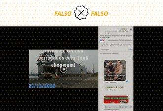 É falso que vídeo mostra navio do Qatar descarregando tanques no Brasil